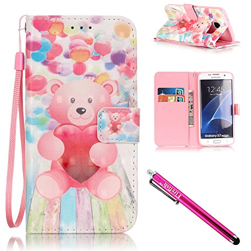 Galaxy S7 Edge Case, Firefish [Kickstand] Design [Card/Cash Slots] Premium PU Leather Wallet Flip Cover with Wrist Strap for Samsung Galaxy S7 Edge-Bear