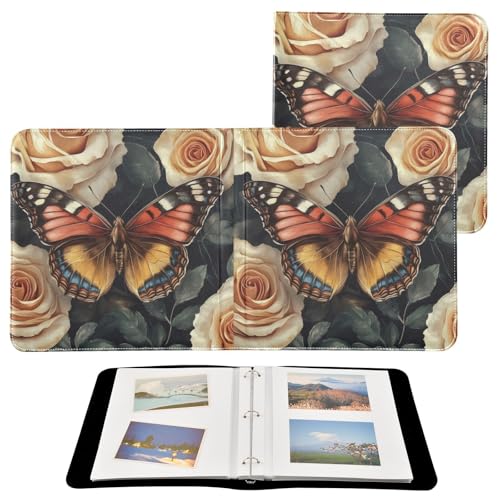 Álbum de fotos tipo scrapbook autoadhesivo DIY con diseño de mariposas y rosas, encuadernación de 3 anillos, 40 páginas, 8x10 para recuerdos miniatura 2