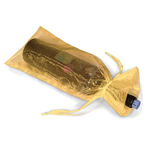 Ximkee 10Pcs Wine Bottle & Wine Organza Favor Gift Bags Gold 14 X 37Cm #TOP23