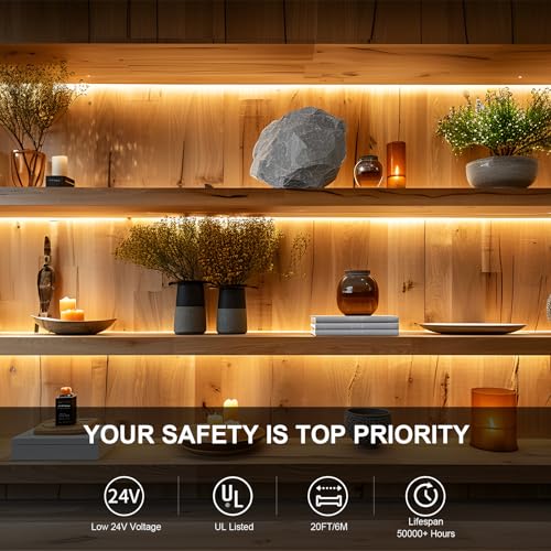 Image of COB LED Strip Light 40ft /12m (1 Roll) Warm White 3000K | High Lumen CRI 90+ with UL Listed Power Adapter Remote for Bedroom Counter Under Cabinet Kitchen Projects