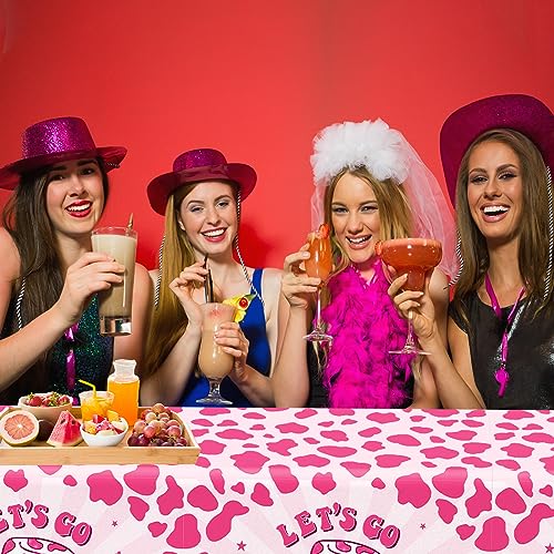 Image of Let's Go Girls Tablecloths, 3 Pcs Cowgirl Birthday Supplies Rectangle Table Covers, Disposable Disco Cowgirl Tablecloth for Bachelorette Party Decorations, 108 x 180 cm