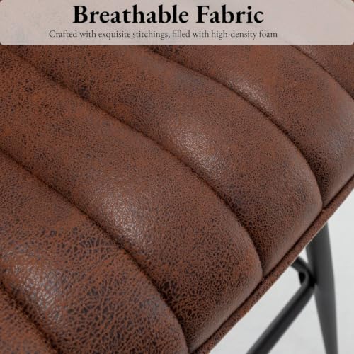 Brown Bar Stools Set of 2, 24 Inch Barstools Fabric Upholstery