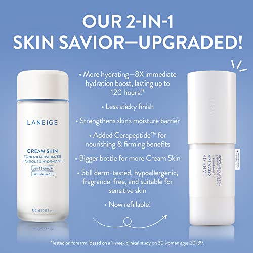 Laneige Cream Skin Toner & Moisturizer: 2-In-1 Amino Acid Rich Liquid, Soothe, Hydrate, And Strengthen Skin's Moisture Barrier, 5.0 Fl. Oz. (Packaging May Vary) #TOP1