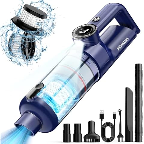 MONOZEL Handheld Vacuum Cordless - Car Vacuum Cleaner with Brushless Motor, 15000Pa Strong Suction Vacuum with LED Light, Type C Cable, 2 Fliters, Portable Hand Vacuum for Home, Pet and Car Cover