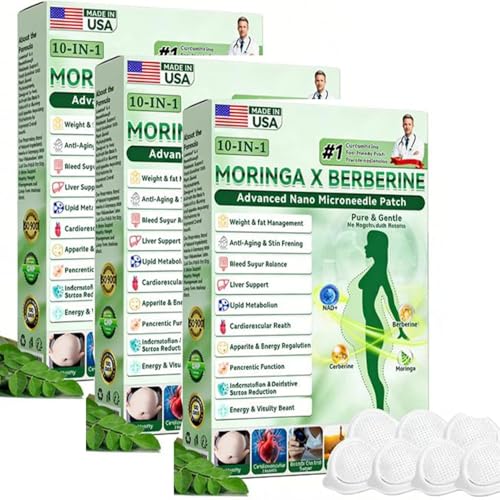3 Cajas Glorenda Moringa Parches - Parches Moringa X Berberine Para Adelgazar, Moringas 10 En 1 Advanced Nano Microagujas Parche, Parche Natural Metabalance Para Hombres Y Mujeres