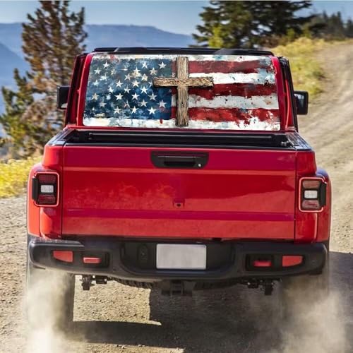 Universal Truck Rear Window Sticker, American Flag Window Sticker,Cross Perforated Vinyl Sticker,Windshield Decal,Personalized Decoration for Pickup Trucks and SUVs,66"x20" by Generic - Image 6