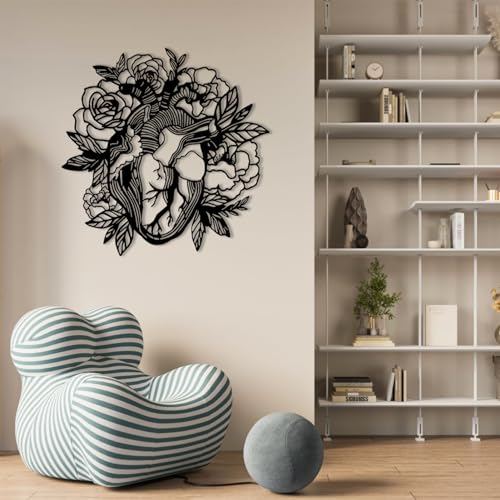 Décoration murale en métal cœur et rose blanche cadeau idéal maison - 3