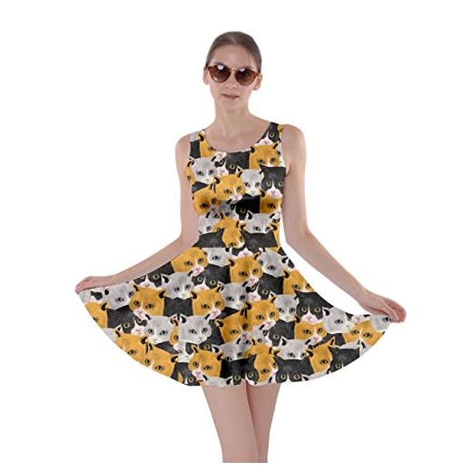 CowCow Womens Black White Orange Colorful Space with Cats Saturn and Stars Skater Dress, Black - 2XL