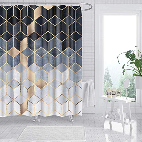 amzdeal Cortina Baño con 12 Ganchos de 72 x 72 Pulgadas (180 x 180 cm), Tela de Poliéster Resistente al Agua Lavable a Máquina, para Duchas de Bañera Baño de Ladrillo Decorativo - Diamante
