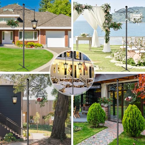 Midogaigai Ganchos de pastores para uso externo, mastro ajustável para alimentador de pássaros com 5