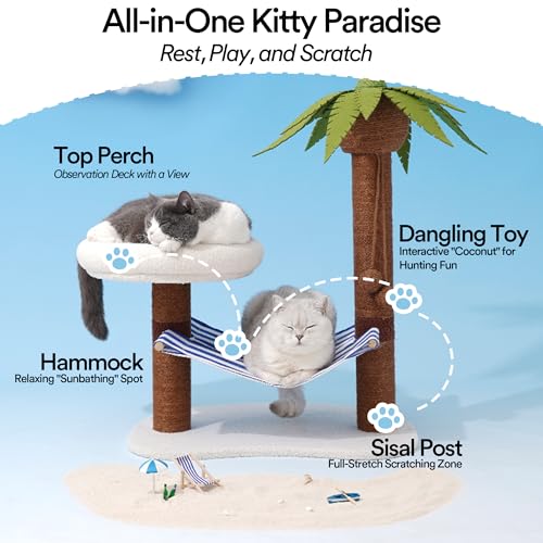 Árbol para gatos ZEZE con hamaca y cama tropical miniatura 3