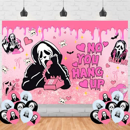 Pinkc Scream Happy Birthday Backdrop Scream Movie Banner Poster for Horror Theme Party Decorations Birthday Supplies Background Studio Shoot Photo Props Booth