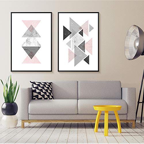 Peintures sur toile abstraites triangles géométriques 70x100cm x2 pour décoration salon