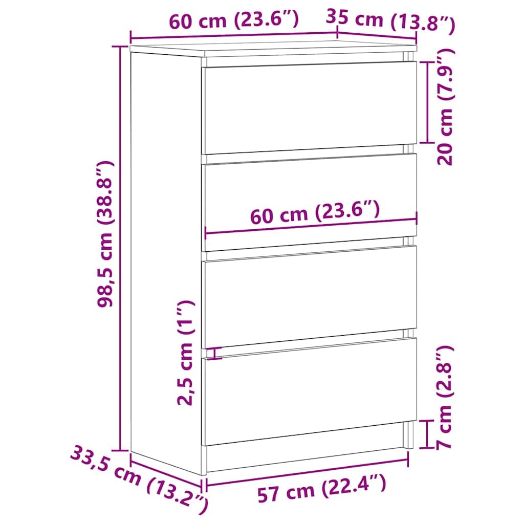 vidaXL Credenza Minimalista Elegante Moderna con 4 Cassetti Pratica Resistente Madia Armadietto Cassettiera Grigio Cemento 60x35x98,5 cm Multistrato
