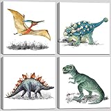 Dinosaur Wall Art Watercolor Dinosaurs Pictures Framed Dino Canvas Print, Christmas Gift for Boys Gi