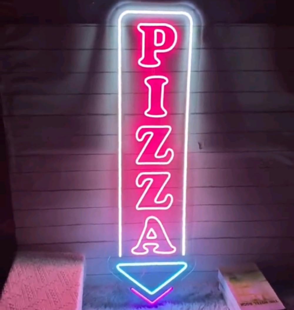 Pizza Arrow Neon Sign Custom Pizza Restaurant LED Neon Light Fast Food Home Wall Decor Personalized Bar Kitchen Party OPEN Welcome Sign Size: 23inches