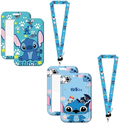 2Pcs Disney Stitch ransparent Badge Holder ZHULIA- Disney Lanyard with Badge Detachable Disney Stitch Lanyard Card Holder for ID Card ID Card Keys Tickets, Office School Supplies,Bus Card