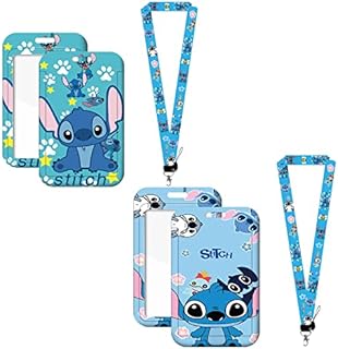 2Pcs Disney Stitch ransparent Badge Holder ZHULIA- Disney Lanyard with Badge Detachable Disney Stitch Lanyard Card Holder for ID Card ID Card Keys Tickets, Office School Supplies,Bus Card