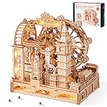 ROKR Marble Travel London EGB01 3D Wooden Puzzle for Adults Marble Run Model Kit with LED London Eye Big Ben Tower Bridge Craft Kits Home Desk Decoration Puzzle Gifts for Women Men