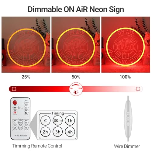 Image of ON AIR Neon Sign with Timing Remote, Dimmable Recording LED Signs for Music Studio Decor, Red Round Live On Air Light Up Neon Light Signs, for Podcast Room, Live Streaming, Broadcasting, Bar