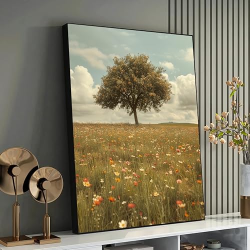 Toile imprimée Prairie et arbre solitaire effacez les murs vides salon