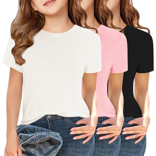 Image of Girls Short Sleeve T Shirts Kids Summer Tops Crewneck Tees 5-14 Years
