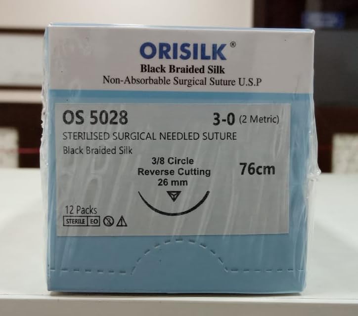 Dental Suture Orion 12 set 3-0 (2 metric) 75cm Non Absorbable black Braided Silk, 3/8 circle and reverse cutting 26mm with Sterelized Needle suture (B0D49MFQF7) Amazon Price History, Amazon Price Tracker