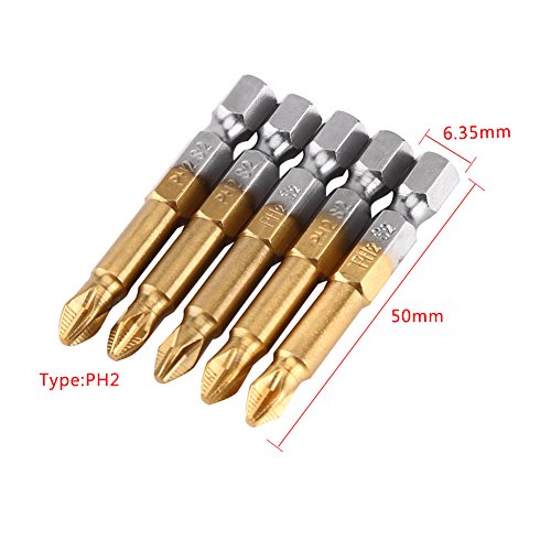 5pcs Philips Screwdriver Bits Set PH2 Anti-skid 1/4 Inch Hex Shank Cross Head Screwdriver Bits 50mm