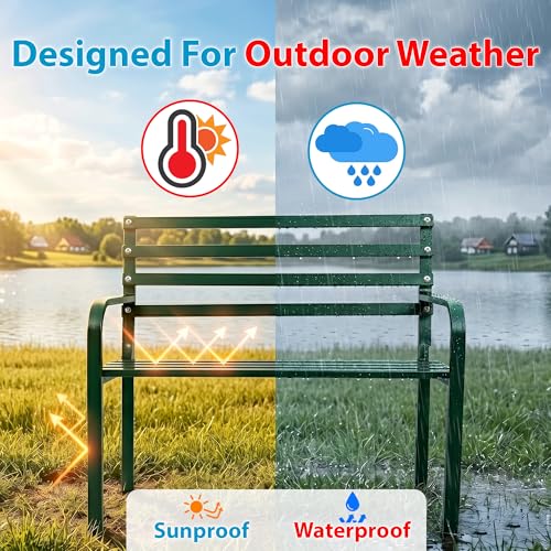 Image of BRISHI 2 Seater Metal Garden Bench for Indoor & Outdoor Park /Patio /Living Room /Terrace /Balcony (Green)