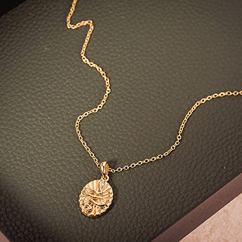 Espere 18K Gold Plated Dainty Snake Medallion Pendant Necklace | Oval Disc Coin Snake Necklace 20 Inch Long For Layering #TOP6