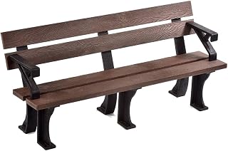 BrackenStyle Recycled Plastic Bench With Arms - Durable Commercial Grade Seat - 4 Person (Brown and Black)