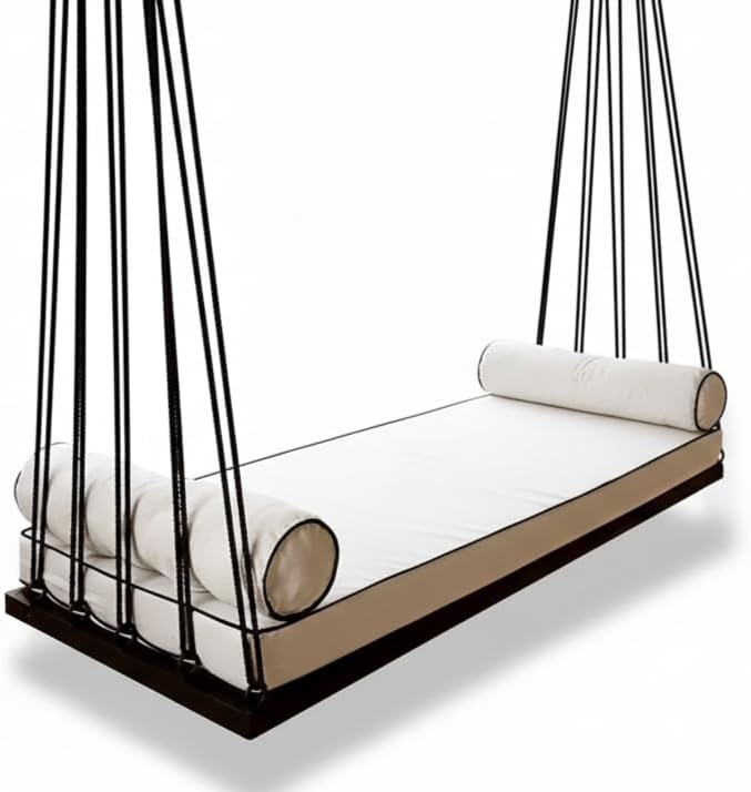 Modern Hanging Daybed Swing - Heavy-Duty Metal Porch Swing Bed for Indoor & Outdoor Use, 65-Inch Wide Lounge Hammock with Cushions Included