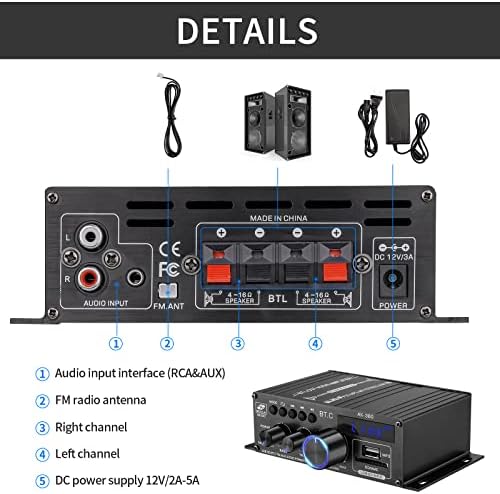 Bluetooth Amplifier Board Hifi Stereo - Audio Amplifier Module 2.0 Channel 400WX2 Class D Digital Power Amplifier with Bass Treble Tuner for PC Home Theater 12V
