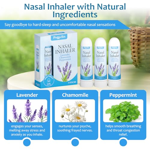 Image of PUFFIAIR Lavender Nasal Sticks (3 Pack) 丨Pure Lavender & Chamomile Extract丨Help Sleep, Promote Calm & Stuffy Noses Support Craving Relief for Smokers