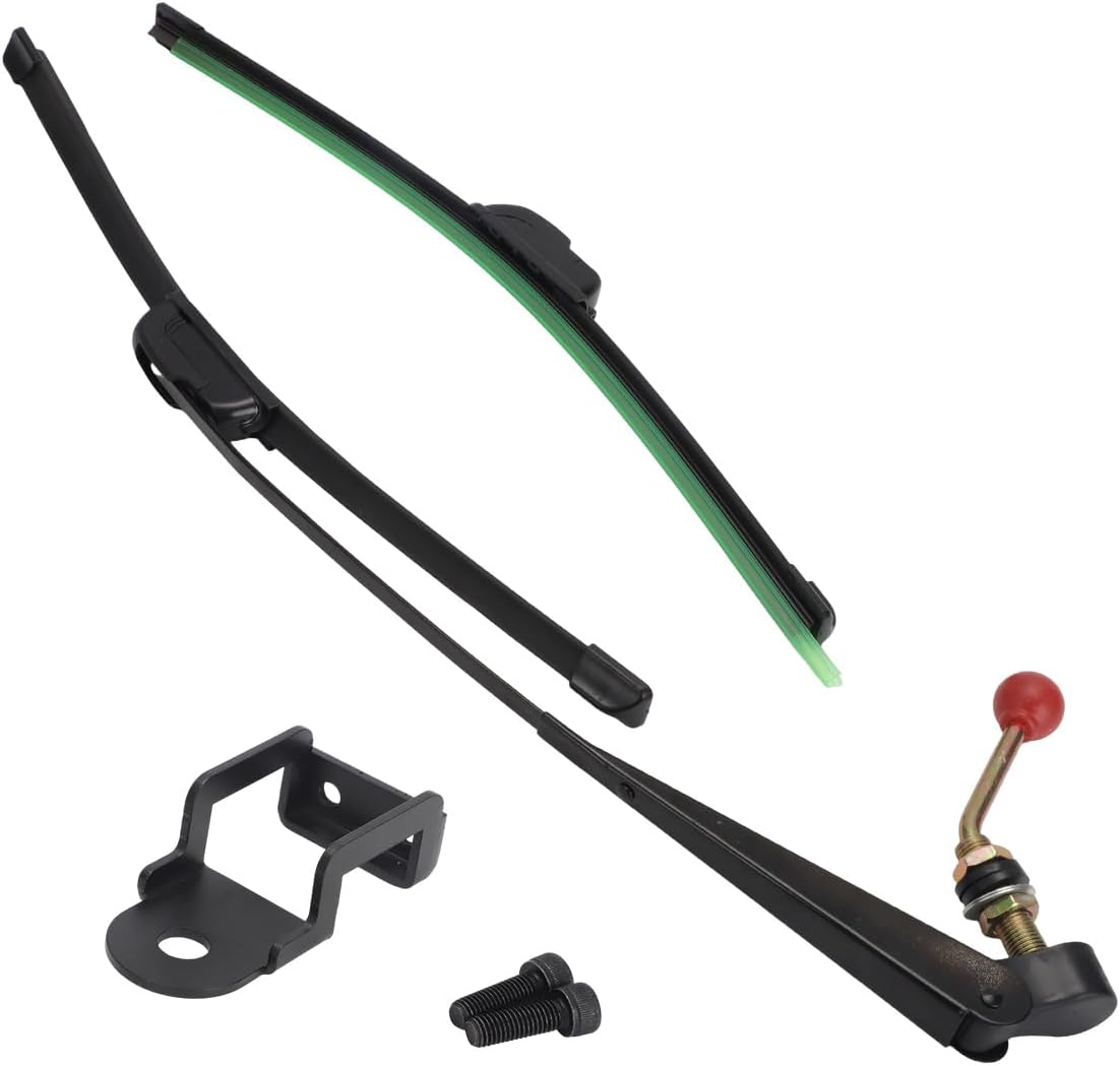 No Drill Universal Golf Cart Windshield Wiper Blade Kit with Manual Wiper Arm and Bracket, Fit for Ezgo | Yamaha | Club Car, with A Frameless Wiper Blade Replacement