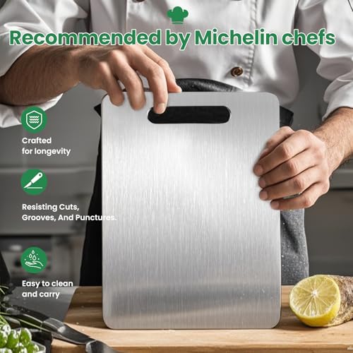 Image of 3 Pack, 100% Pure Titanium Cutting Board - Non-Slip Kitchen Chopping Board, Dishwasher Safe, Scratch Resistant, Easy to Clean, Durable & Hygienic for Meat, Vegetables, and Fruits (M+L+XL)