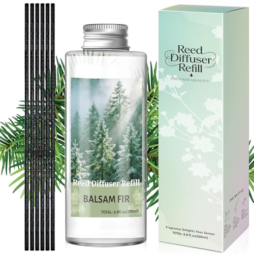 STRN Reed Diffuser Oil Refill, Balsam Fir Scented Diffuser Oil Refills with 6 Reed Sticks 200ML(6.8fl.oz), Room Fresheners for Home, Long-Lasting Summer Fragrance for Living Room, Bedroom, Office