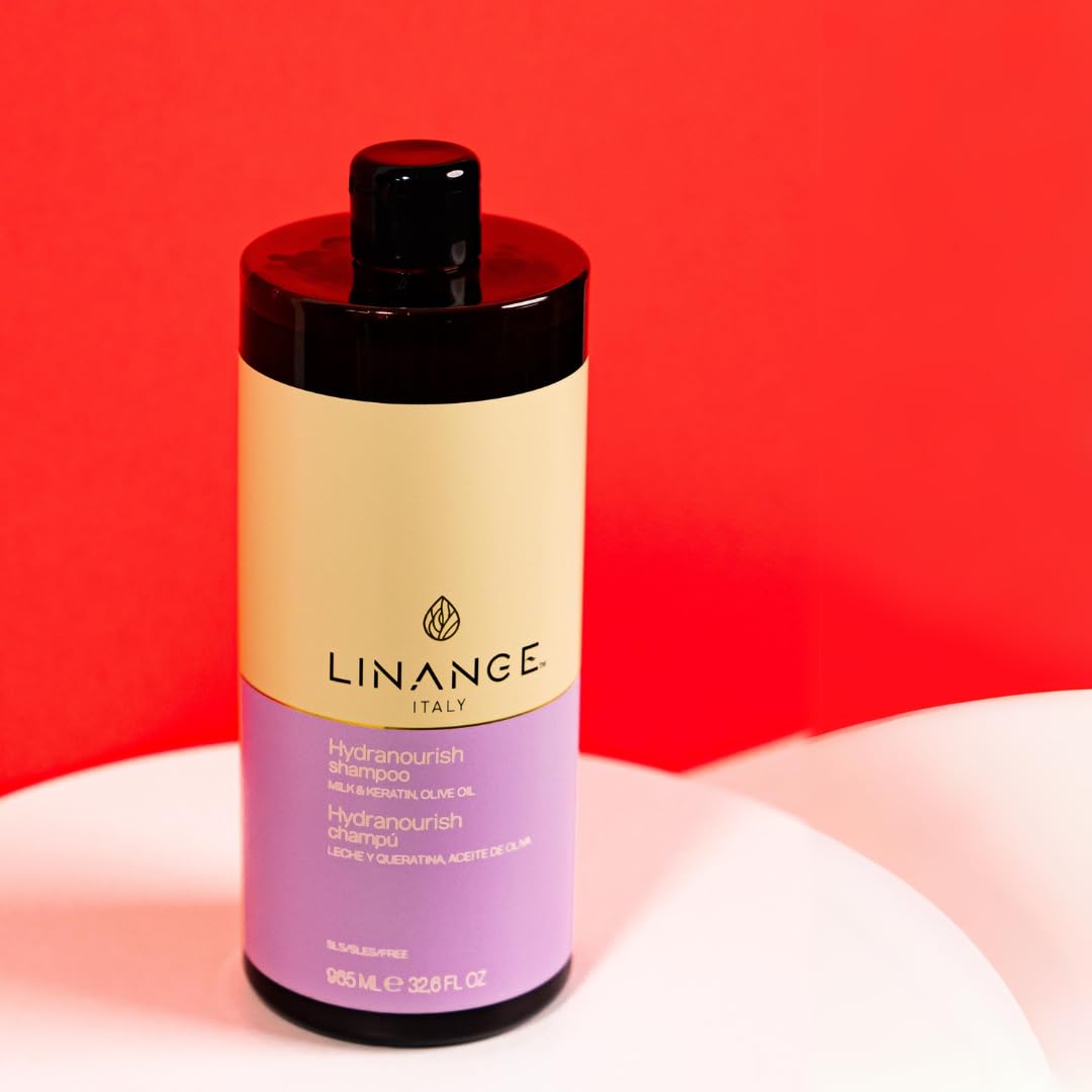 LINANGE Hydranourish Shampoo with Milk, Keratin, and Olive Oil - Hydrating and Nourishing Shampoo for Dry and Frizzy Hair, 965ml / 32.6 oz.