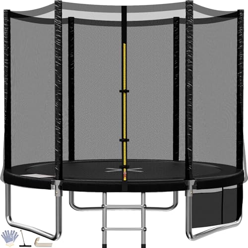 TRIUMPHKEY Trampoline Extérieur Enfants Ø 183/228/305/366/427 cm, Trampoline pour Jardin, Set accesoire Complet : Filet de sécurité, Echelle, Bâche de Rebord, Capacité Max 150 kg