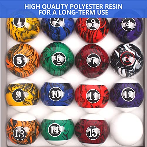 VSSAL Billiard Balls Set Pool Table Balls MarbleSwirl Style 16 Ball