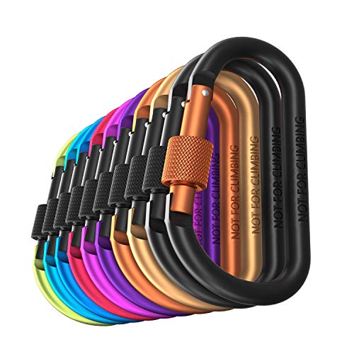 Carago Carabiner Clips with Screw Gate, 10 Pack Carabiners Hiking Clips with 7.5mm Diameter Aluminum Rod (10 Color (10 Pack)) by Carago - Used condition - CA$10.75