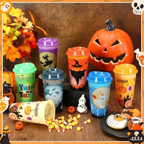 Jansun 12pcs Halloween Color Changing Cups, 16Oz Reusable Plastic Coffee Cups with Lids for Party Decorations Halloween Cups for Party Favors Supplies by Jansun - Image 5