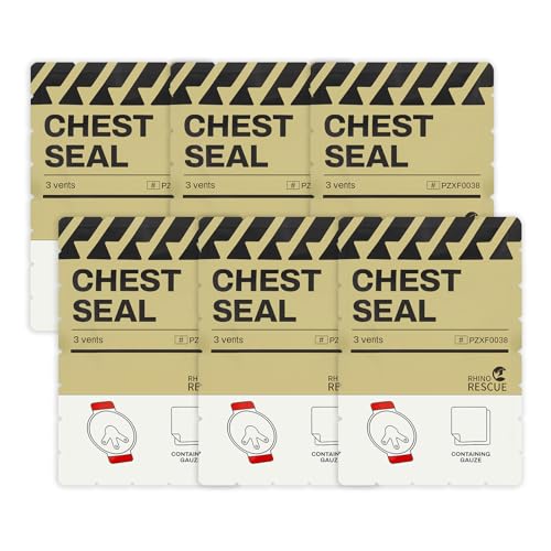 RHINO RESCUE Vent Chest Seal, Vendaje de Trauma de Emergencia, Kit de Primeros Auxilios, Embalaje Estéril (6 PCS)