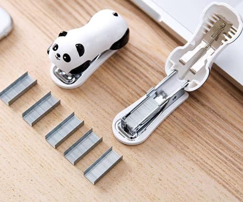 Miniatura 3 de HLLMX 1 engrapadora de panda lindo, mini grapadora de escritorio pequeña con 1000 grapas para oficina, escuela, hogar, viajes, color negro