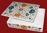 8 x 6 Inches Marble Rectangle Shape Jewelry Box with Royal Look Multicolor Gemstones Inlay Work Trin