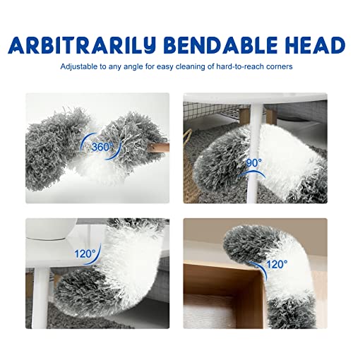 Microfiber Feather Dusters For Cleaning, Extendable Duster With 110" Extension Pole & 2Pcs Replaceable Bendable Head, Cleaner Supplies Duster Tool For Ceiling Fan Furniture Cars Home Kitchen Gadgets #TOP2