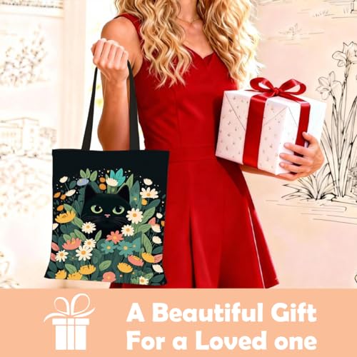 Bolso tote de lona con estampado de gato, bolso reutilizable para compras y desplazamientos miniatura 5