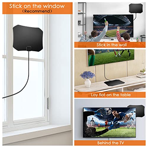 Digital TV Antenna, 380 Miles Indoor Amplifier Signal Booster Long Range HDTV Antenna Support 4K 1080P UHF VHF Free Local Channels with 13.4ft Coax Cable and USB Power Adapter - Thumbnail 7
