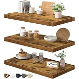 QEEIG 12' Deep Floating Shelves for Wall (Brown, Set of 3, 23.6' x 12')
