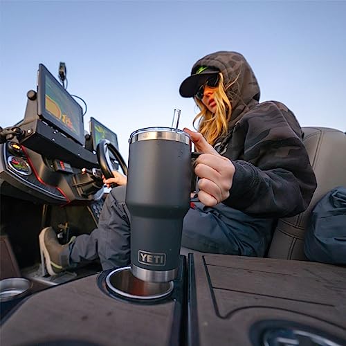 Image of YETI Rambler 35 oz Tumbler with Handle and Straw Lid, Travel Mug Water Tumbler, Vacuum Insulated Cup with Handle, Stainless Steel, Camp Green